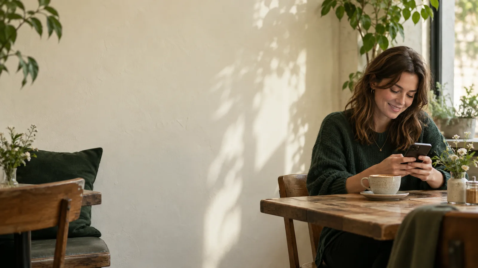 A guest using their phone in a café